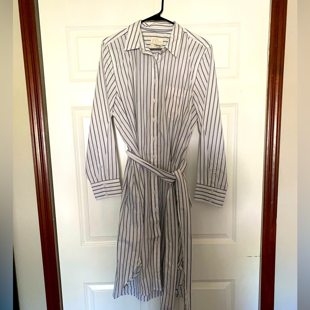J. Crew White & Black Striped Belted Shirtdress Size 16